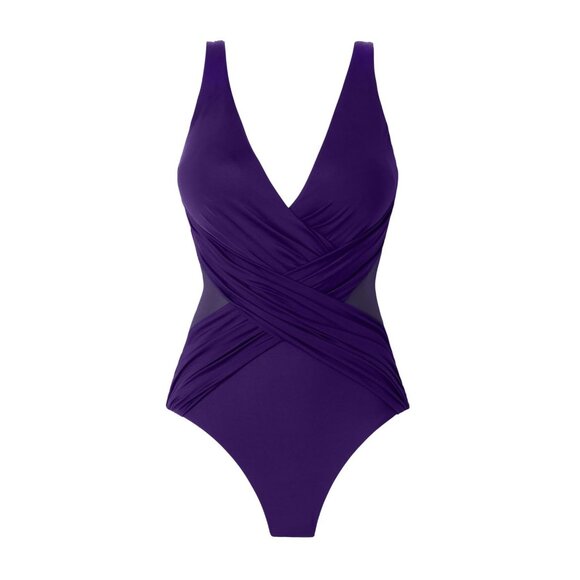 NWT Miraclesuit Soft Cup Tummy Control One Piece Swimsuit Mulberry Purple 14 - Picture 4 of 9